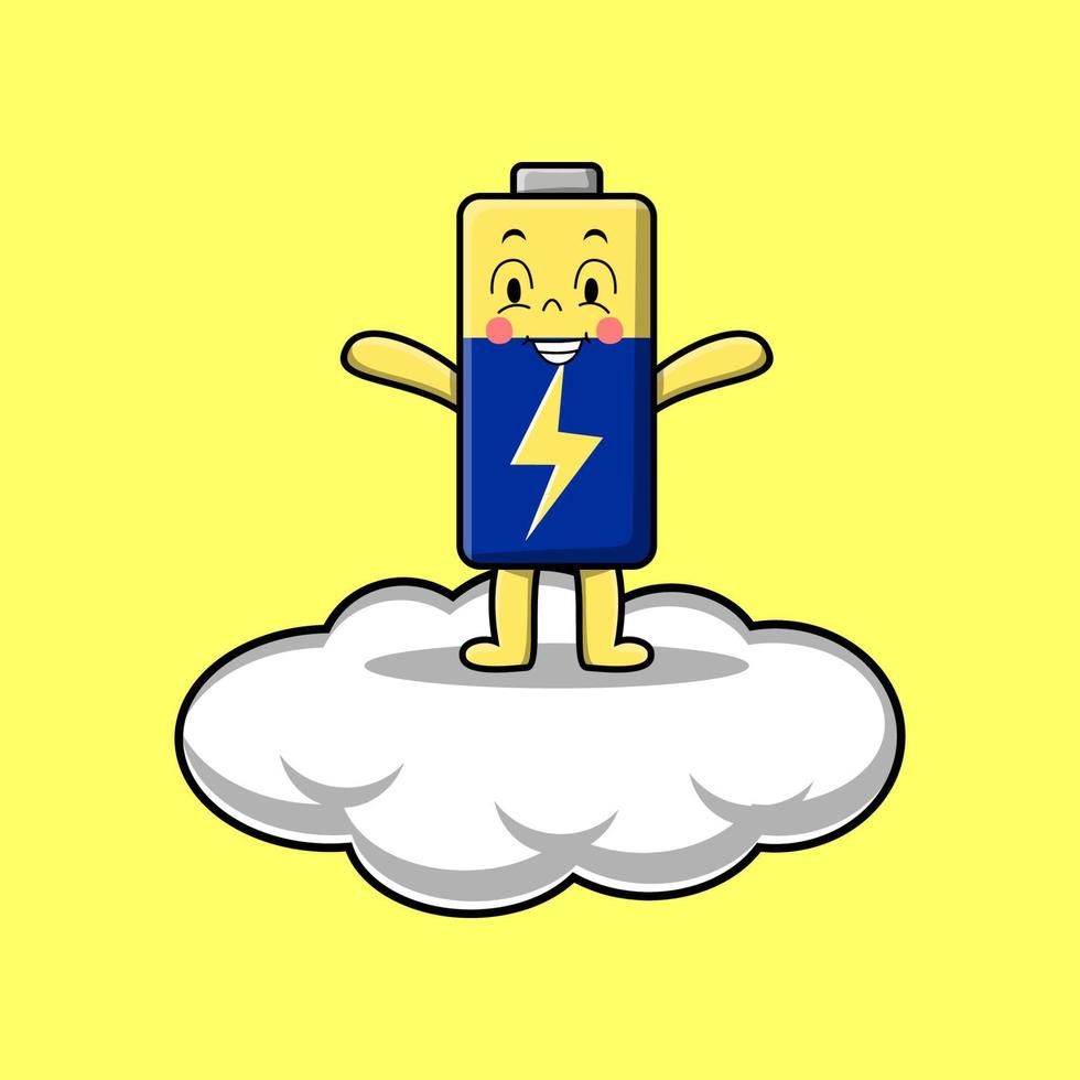 Cute cartoon Battery character standing in cloud vector