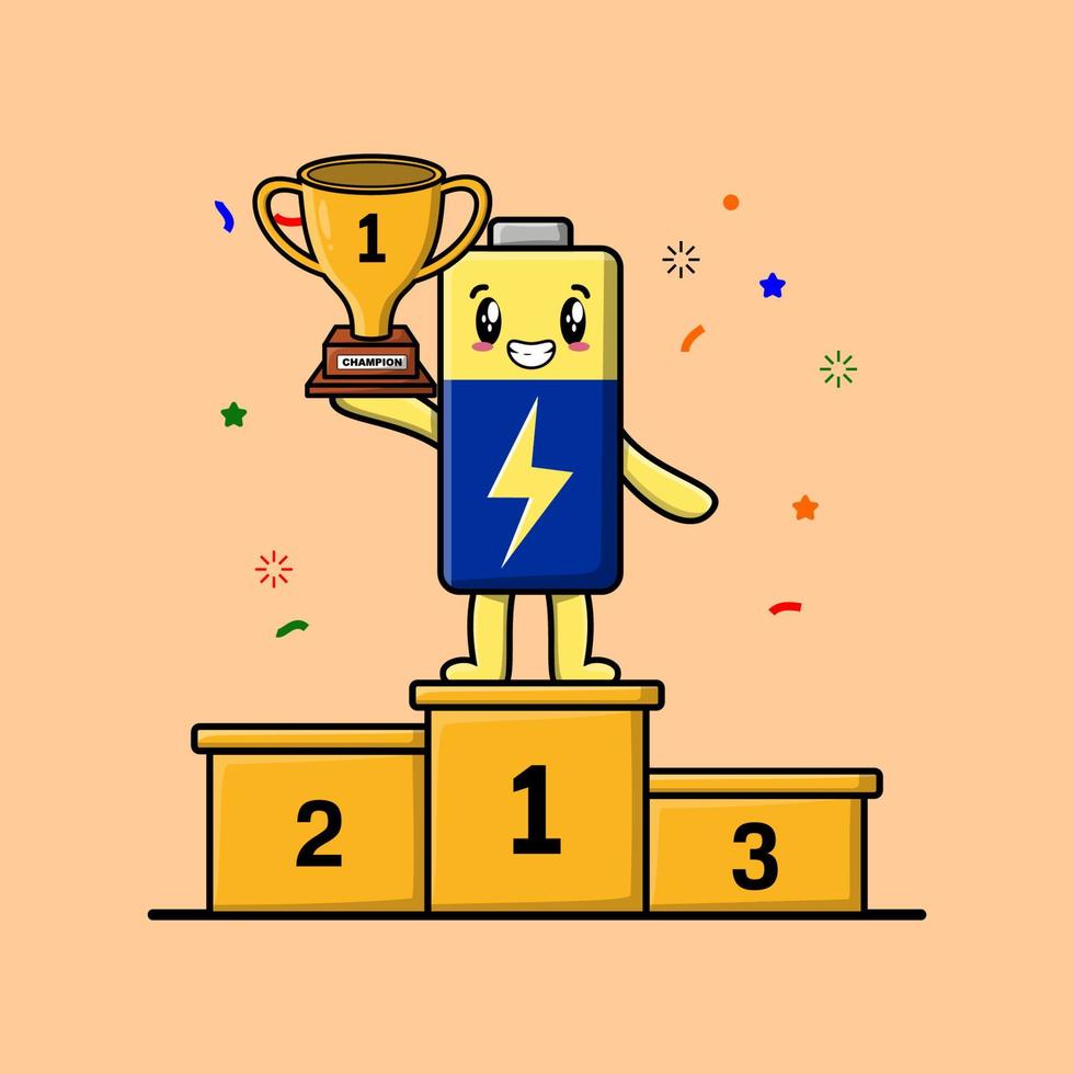 Cute cartoon Battery character the first winner vector