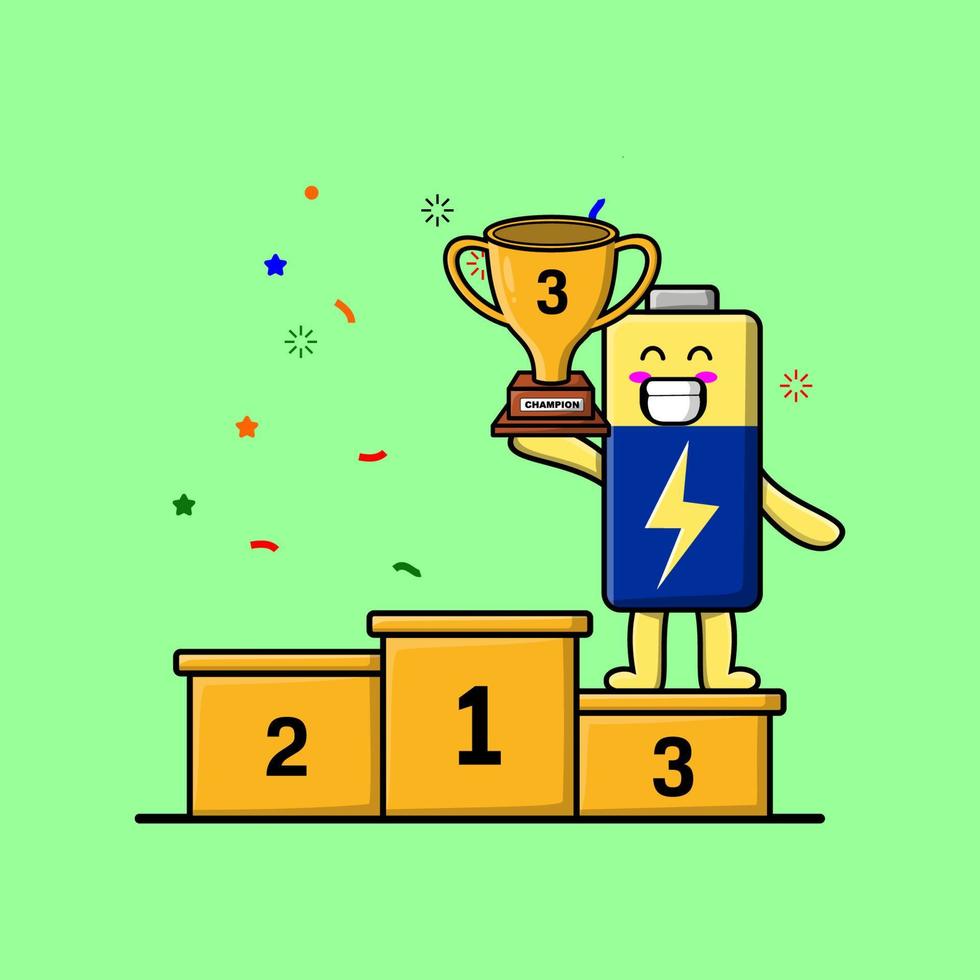 Cute cartoon Battery character as the third winner vector