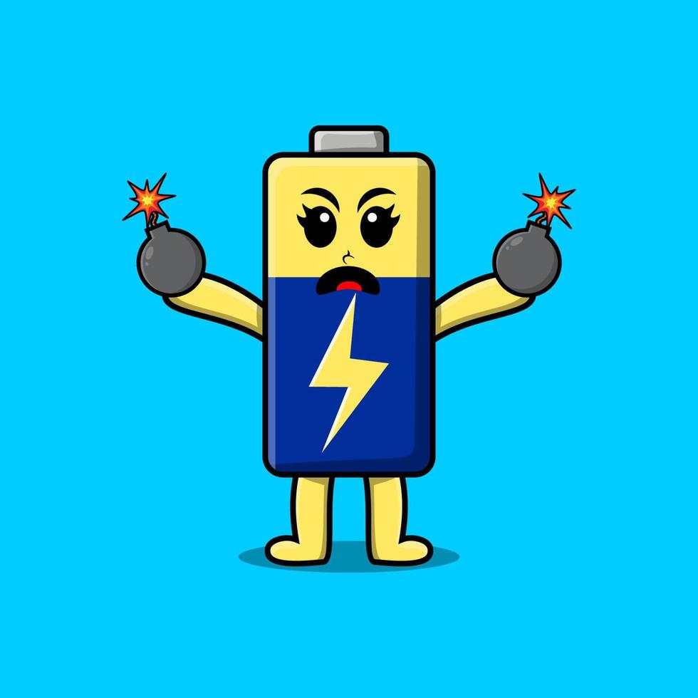 cartoon Battery hold bomb with scared expression vector