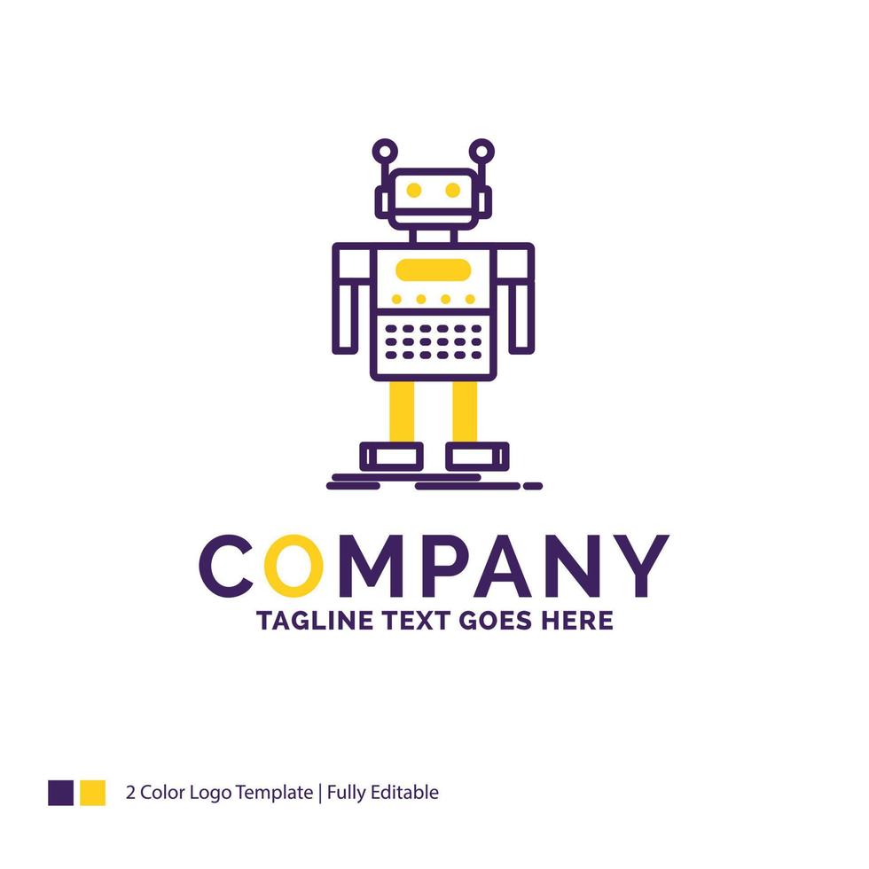 Company Name Logo Design For robot. Android. artificial. bot. technology. Purple and yellow Brand Name Design with place for Tagline. Creative Logo template for Small and Large Business. vector