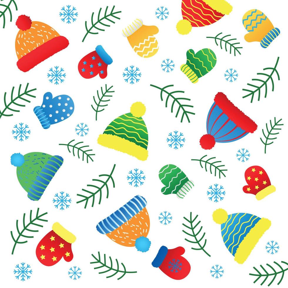 Winter Decorative Holiday Background with Baby Mittens and Knitted Hats vector