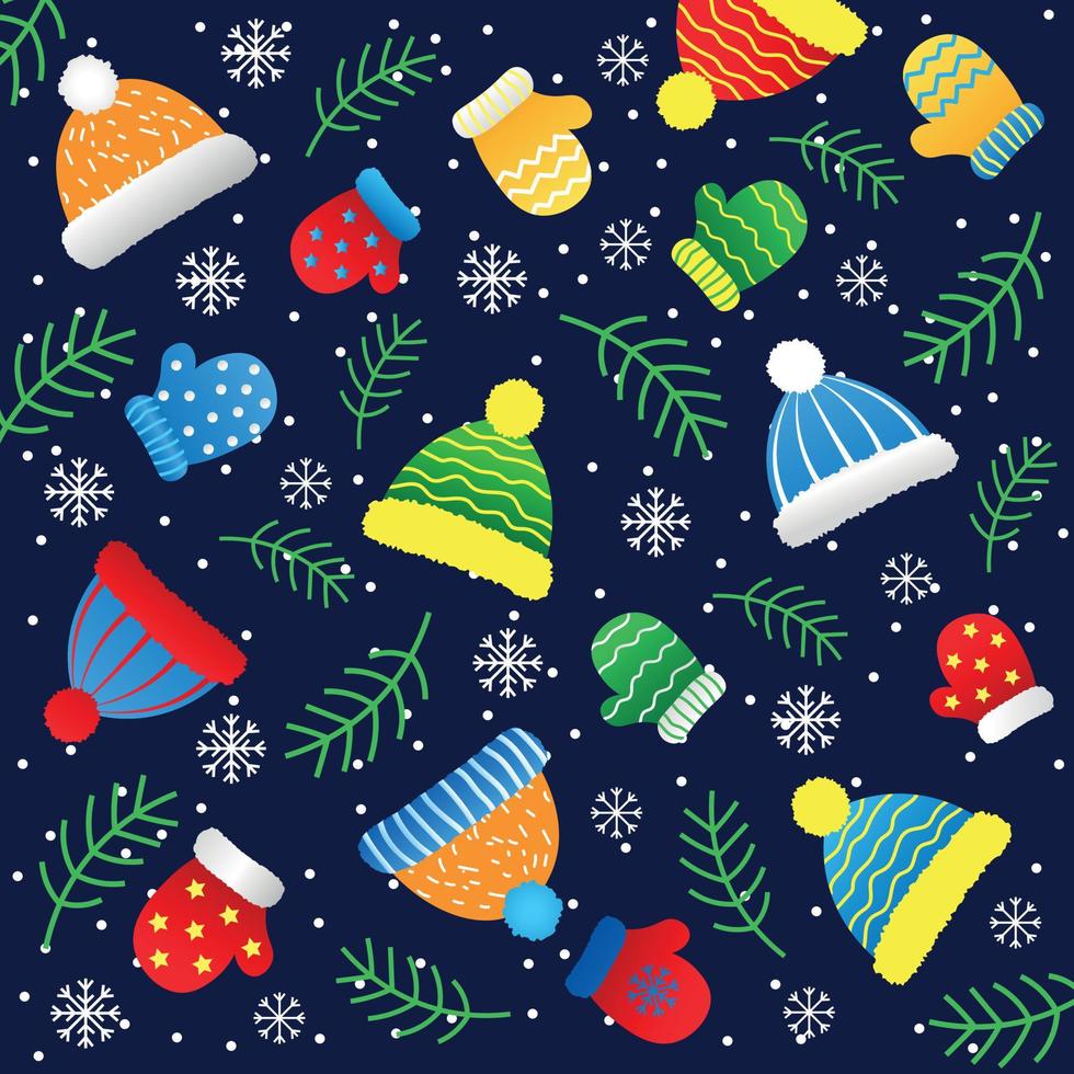 Decorative Winter Background with Baby Mittens and Knitted Hats vector