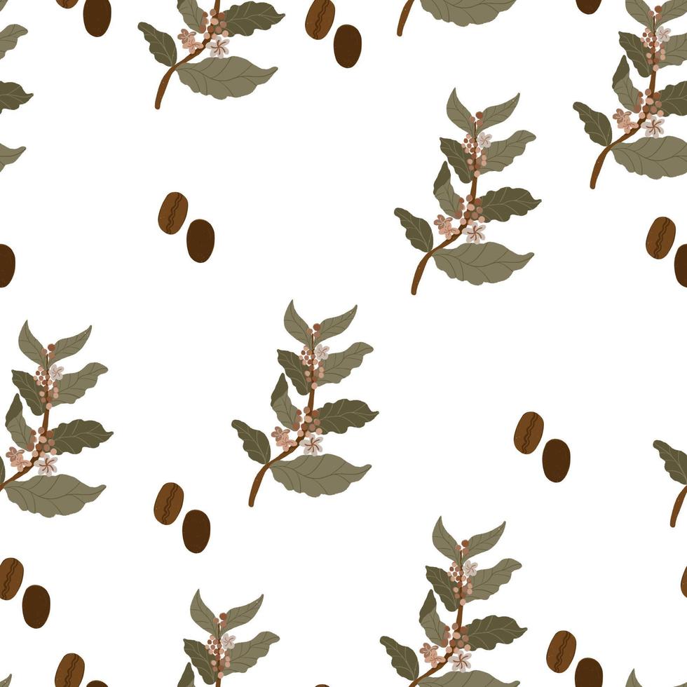 Seamless pattern coffee plant and coffee beans vector