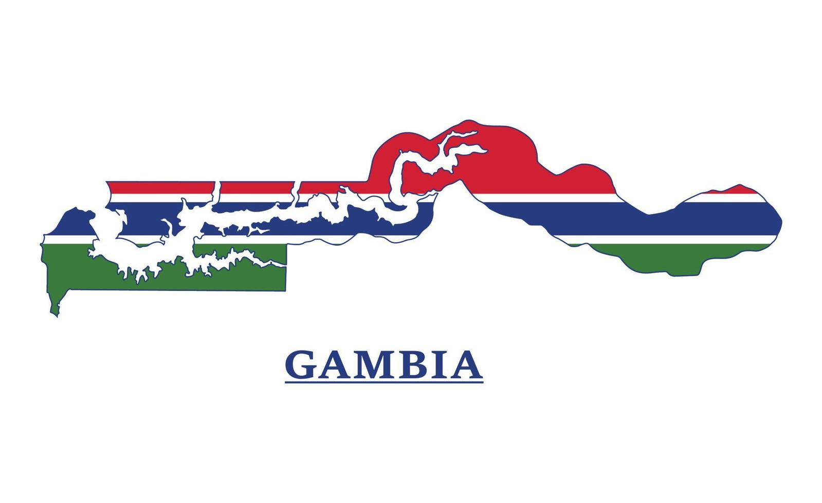 diseño del mapa de la bandera nacional de gambia, ilustración de la bandera del país de gambia dentro del mapa vector