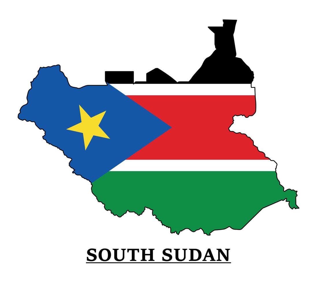 South Sudan National Flag Map Design, Illustration Of South Sudan Country Flag Inside The Map vector