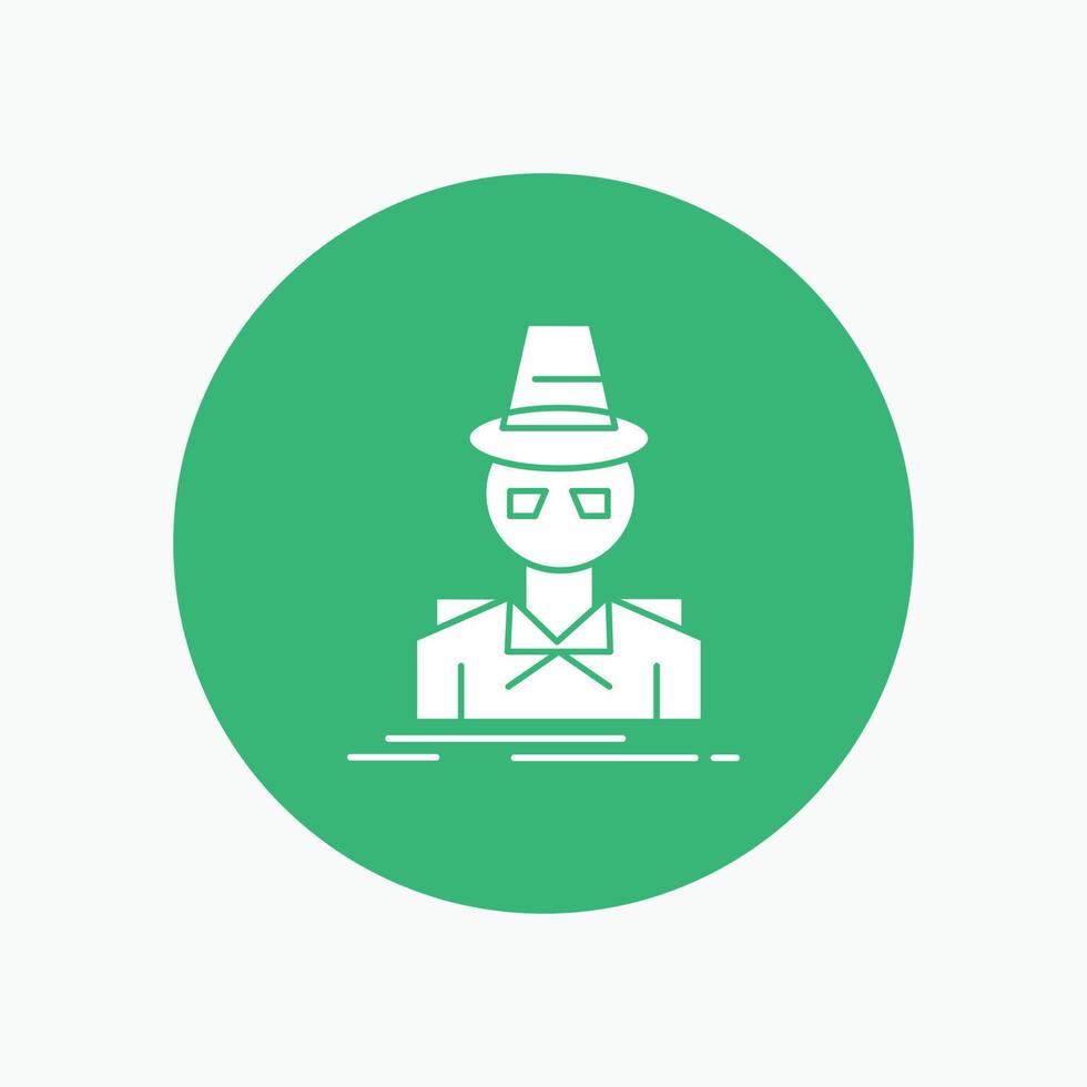 Detective. hacker. incognito. spy. thief White Glyph Icon in Circle. Vector Button illustration