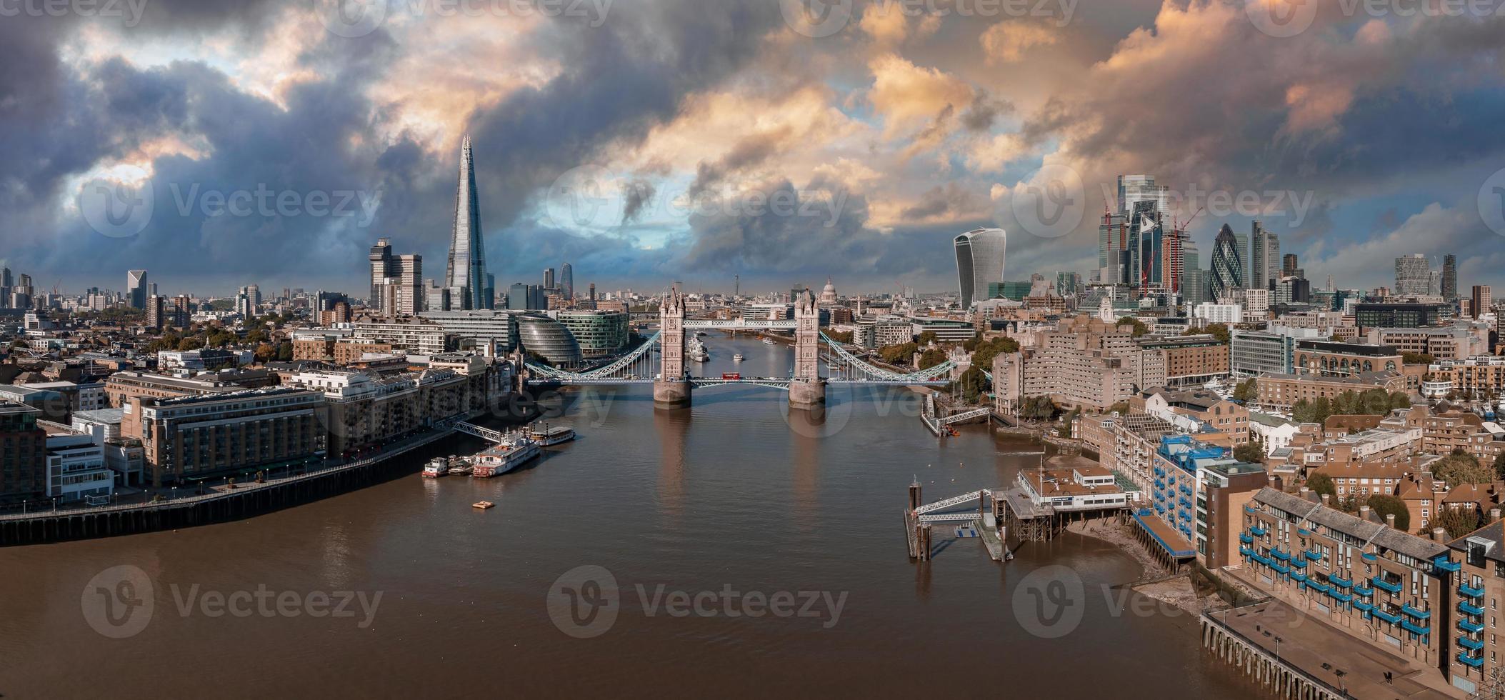 Aerial panoramic cityscape view of London and the River Thames photo