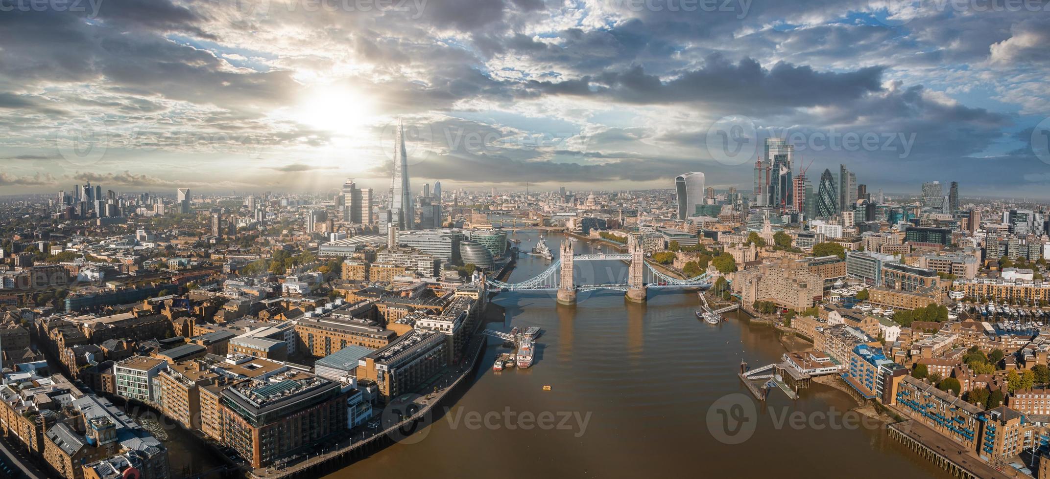 Aerial panoramic cityscape view of London and the River Thames photo