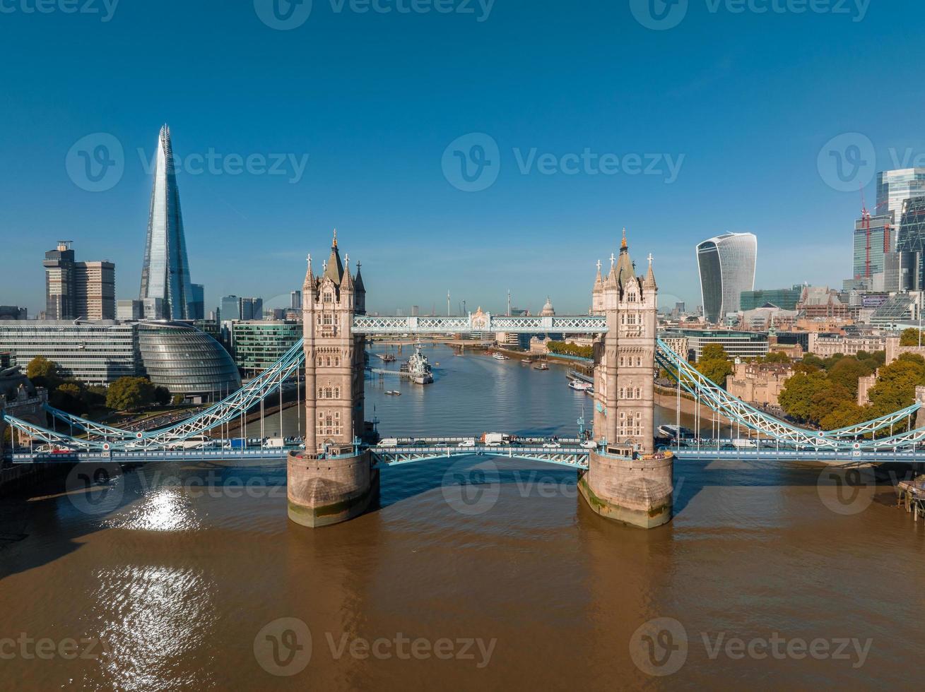 Aerial panoramic cityscape view of London and the River Thames photo