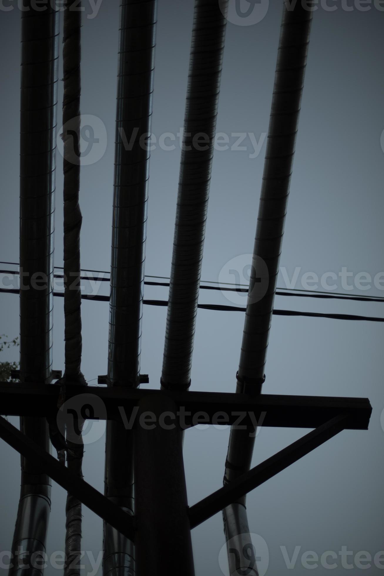 Heating pipes on street. Pipeline in city. Details of industrial area