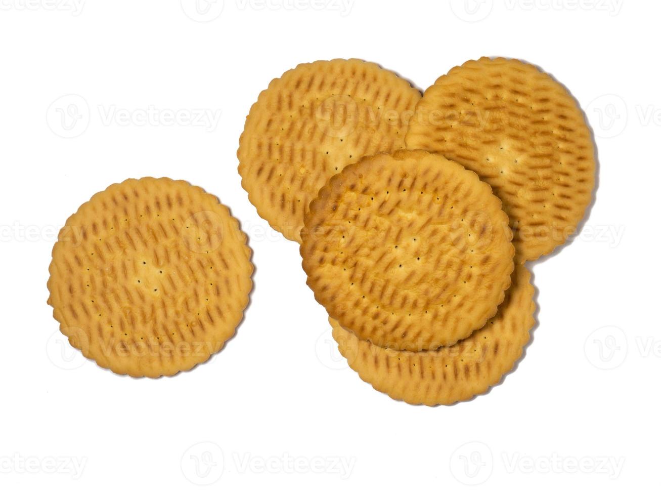 Round cookies on a white background. Round cracker. photo