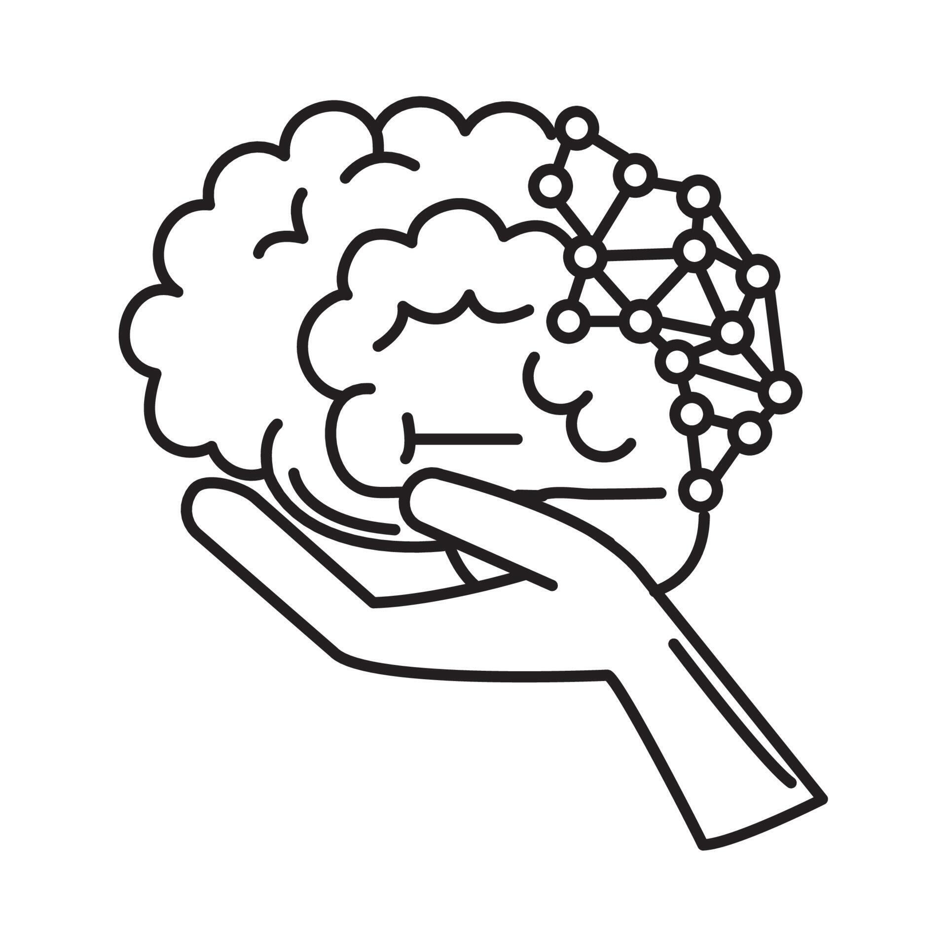 alzheimer disease, hand with brain decrease in mental human ability ...