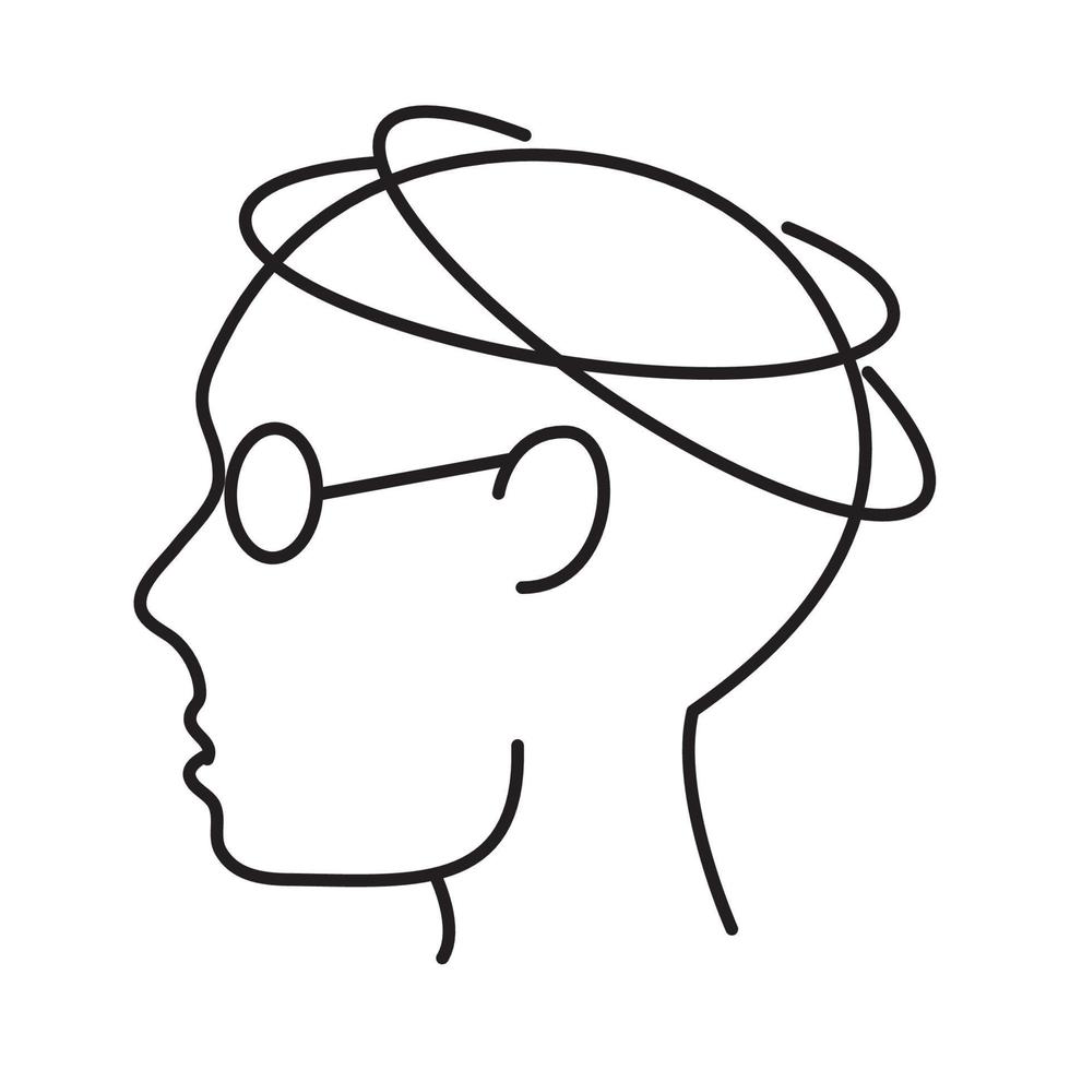 alzheimer disease, male profile silhouette incoordination, decrease in mental human ability line style icon vector