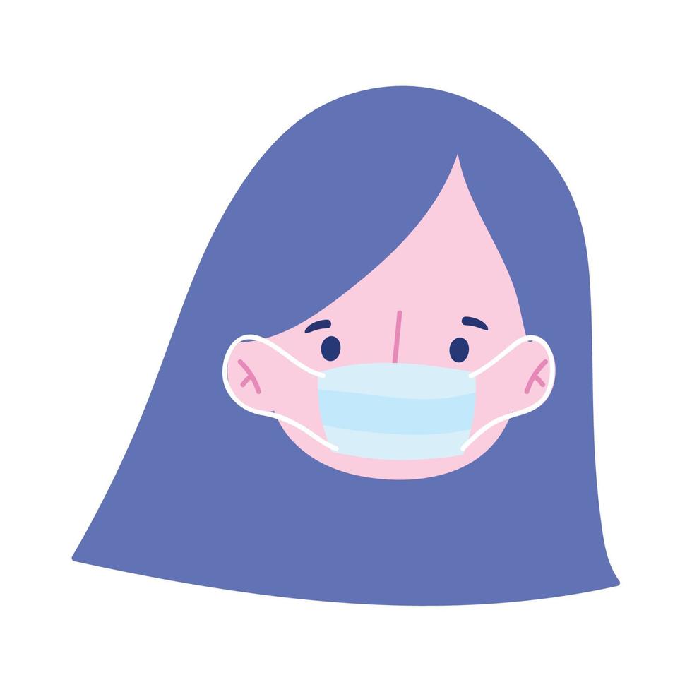 girl face with medical mask, coronavirus covid 19 pandemic isolated icon design white background vector