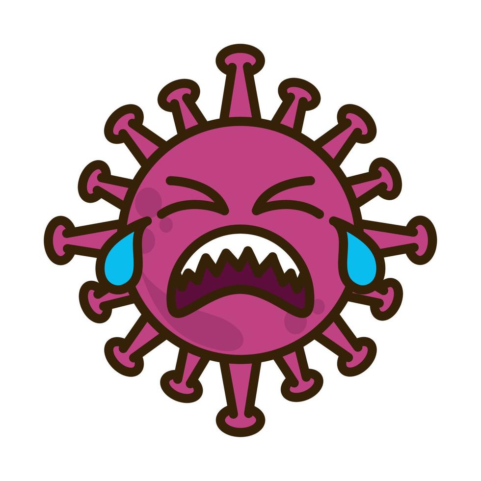 emoticono de virus, infección de personaje emoji covid-19, estilo de dibujos animados planos de lágrimas faciales vector