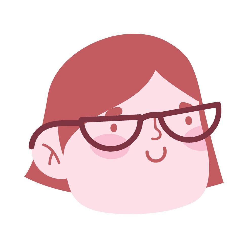 mujer con gafas cara personaje de dibujos animados icono aislado diseño fondo blanco vector
