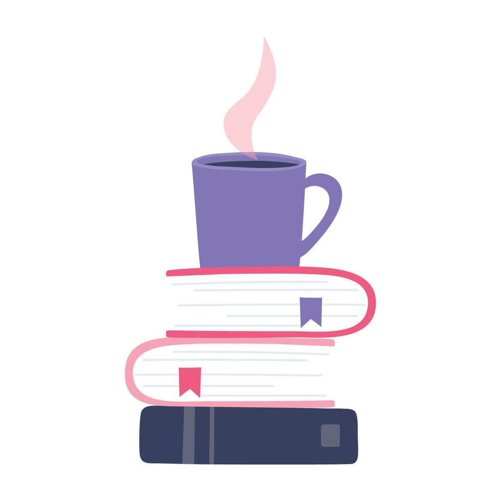 online training, coffee cup on books stacked, education and courses learning digital vector