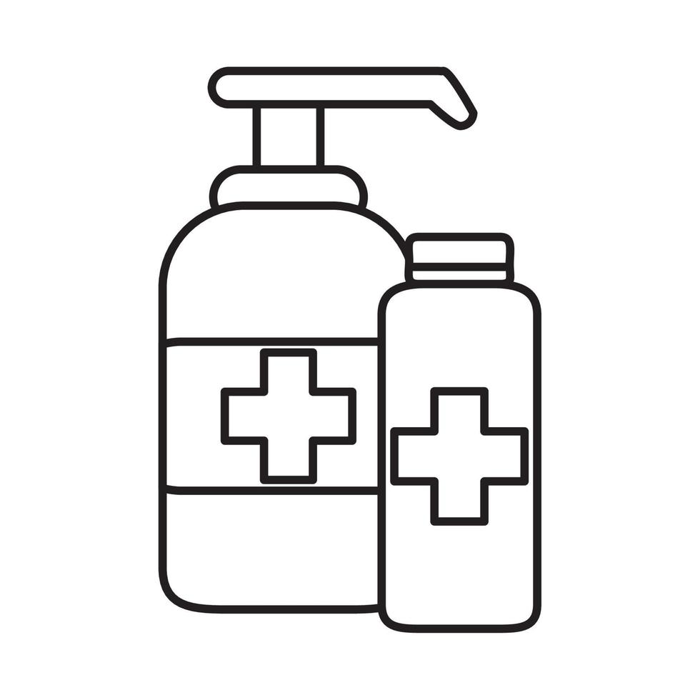 covid 19 coronavirus prevention medical disinfectant liquid gel alcohol bottles line style icon vector