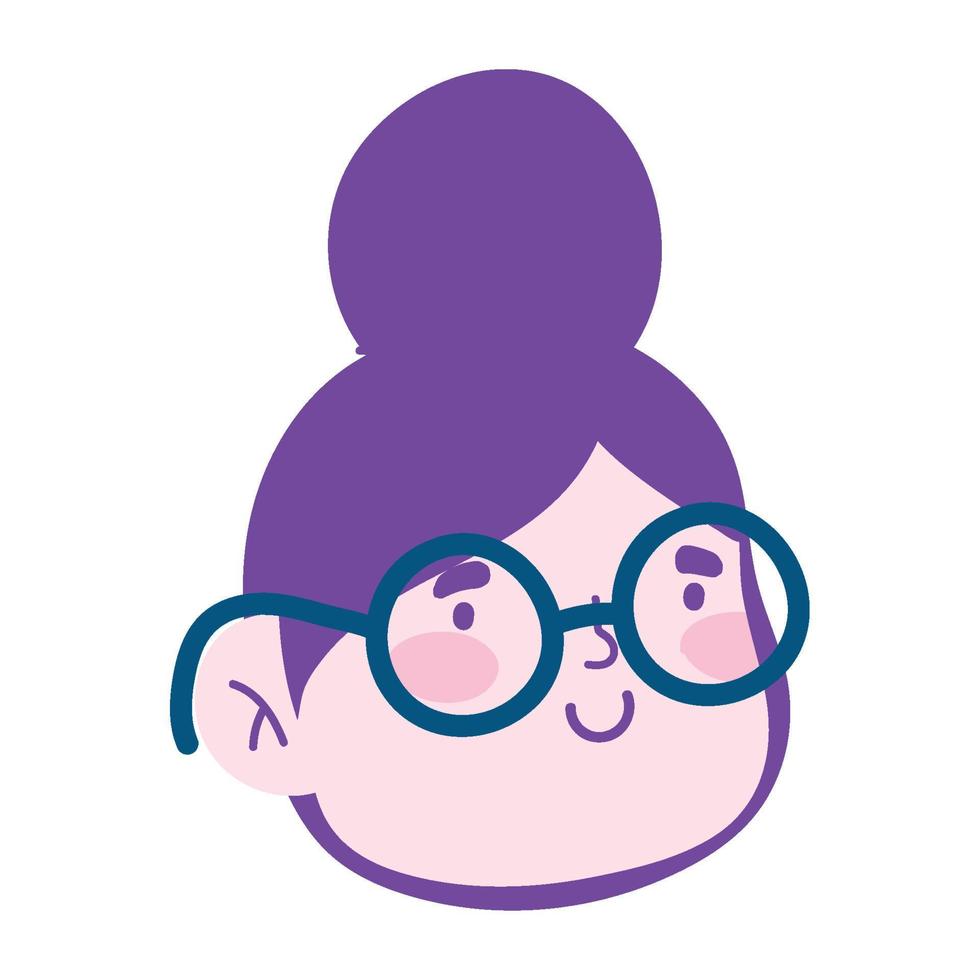 mujer con gafas cara personaje de dibujos animados icono aislado diseño fondo blanco vector