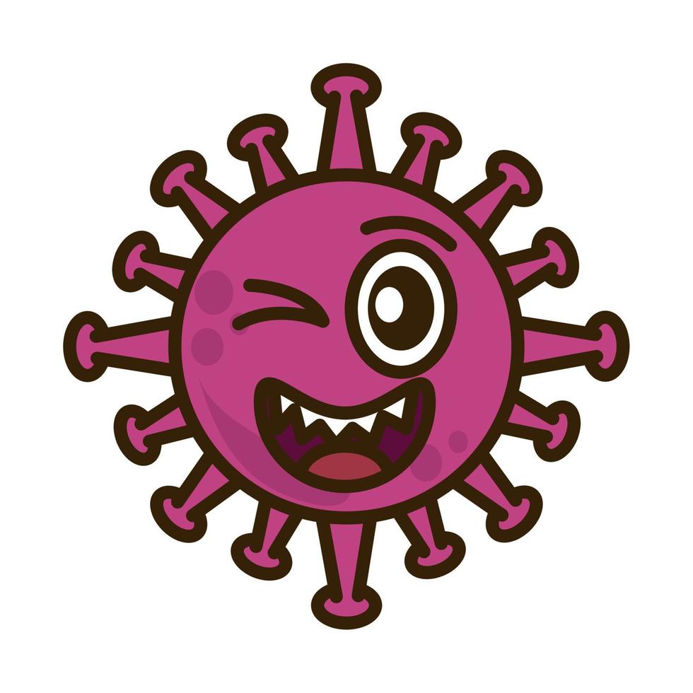 virus emoticon, covid-19 emoji character infection, face wink flat cartoon style vector