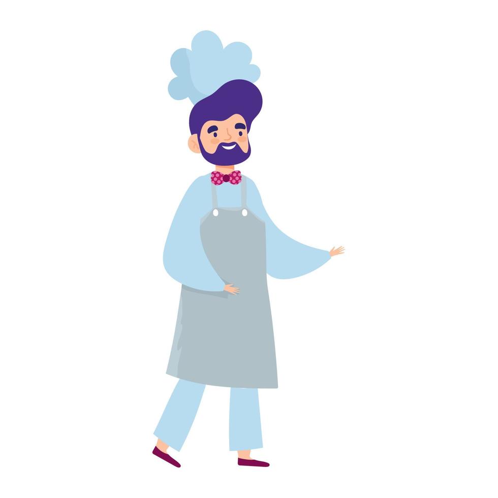 chef masculino con carácter uniforme dibujos animados icono de diseño aislado fondo blanco vector