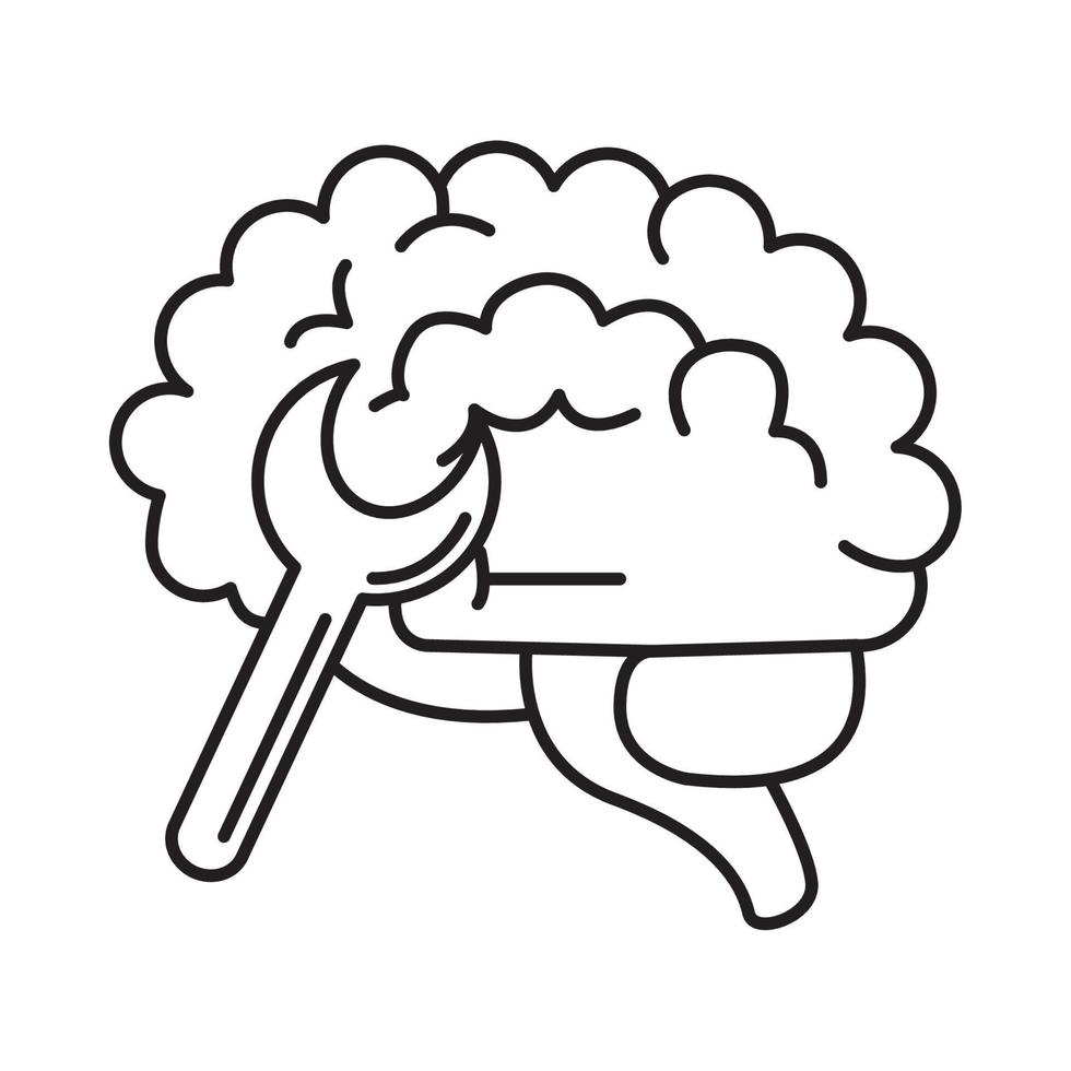 alzheimer disease, mind wrench tools, decrease in mental human ability line style icon vector