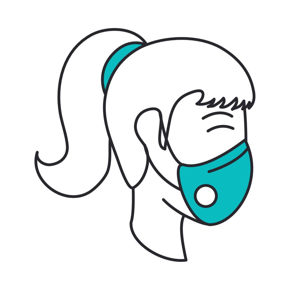 covid 19 coronavirus, woman with medical mask, prevention spread outbreak disease pandemic line and fill style icon vector