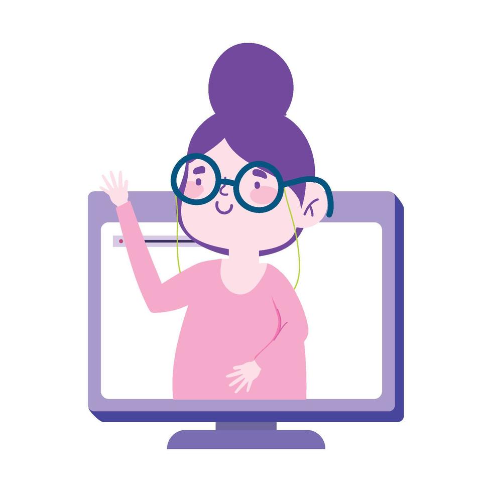 online education teacherin computer screen isolated icon design white background vector