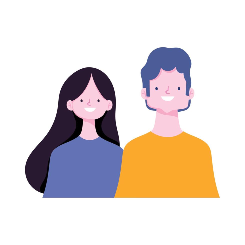 pareja joven personaje de dibujos animados icono aislado diseño fondo blanco vector