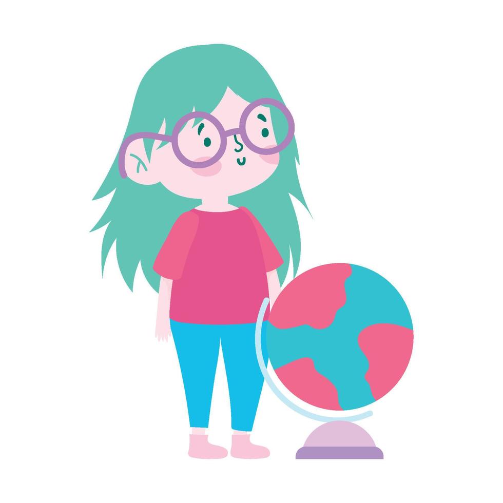 little student girl with globe map cartoon character isolated icon vector