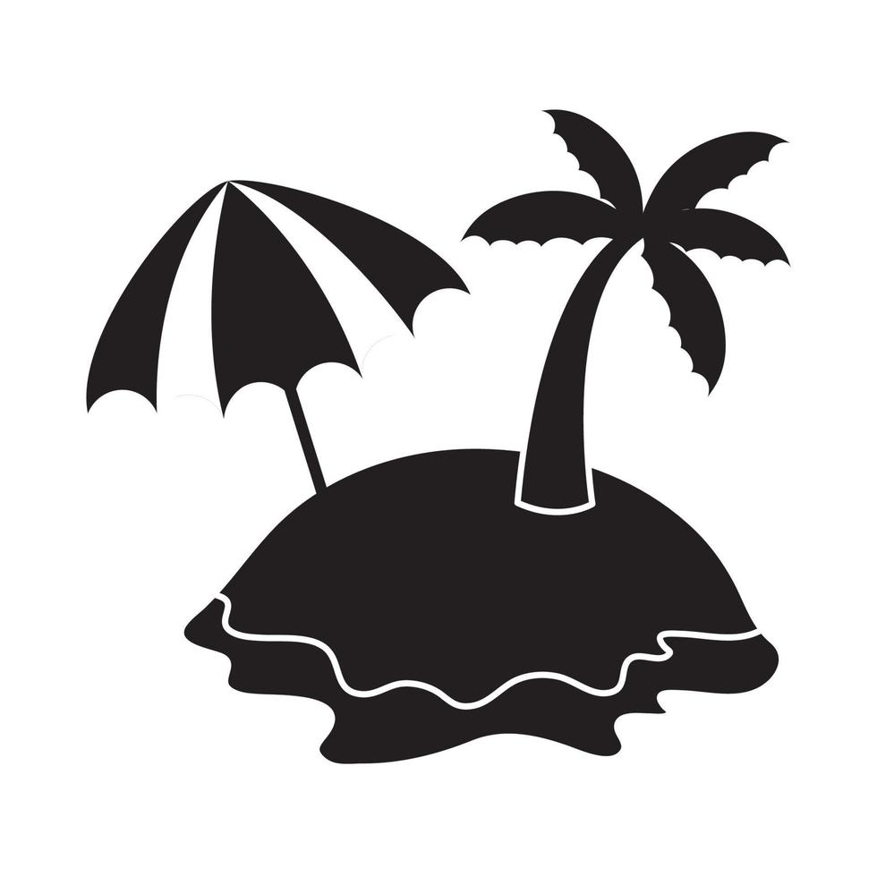 viajes de verano y sombrilla de playa de la isla de vacaciones en estilo de silueta icono aislado vector