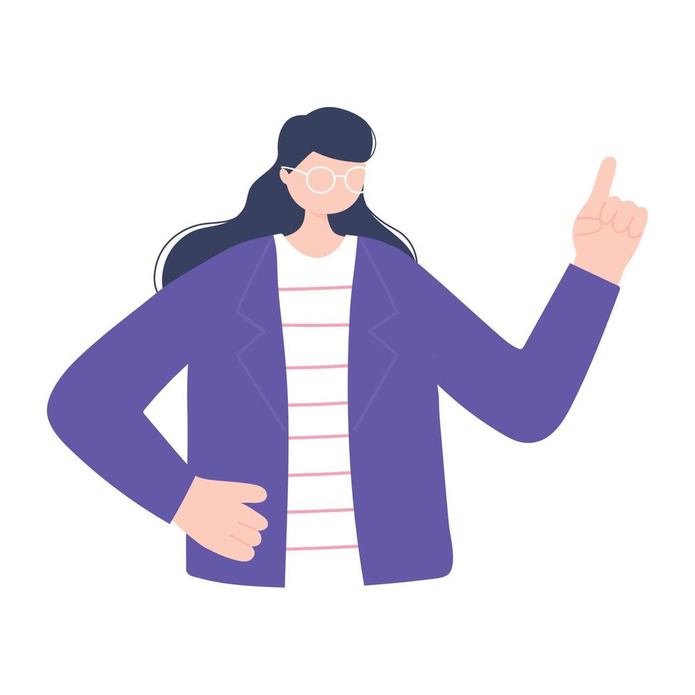 young woman with raised hand character isolated design icon vector