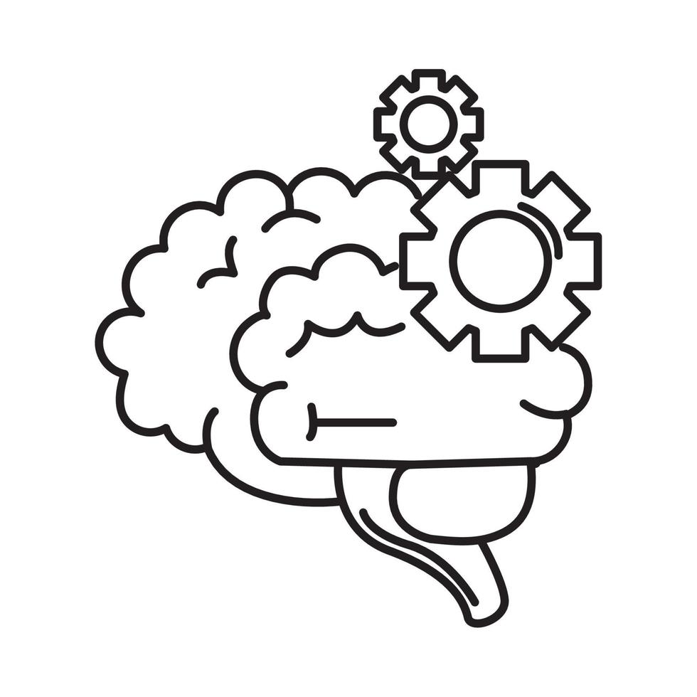 alzheimer disease, brain mechanic function gears, decrease in mental human ability line style icon vector