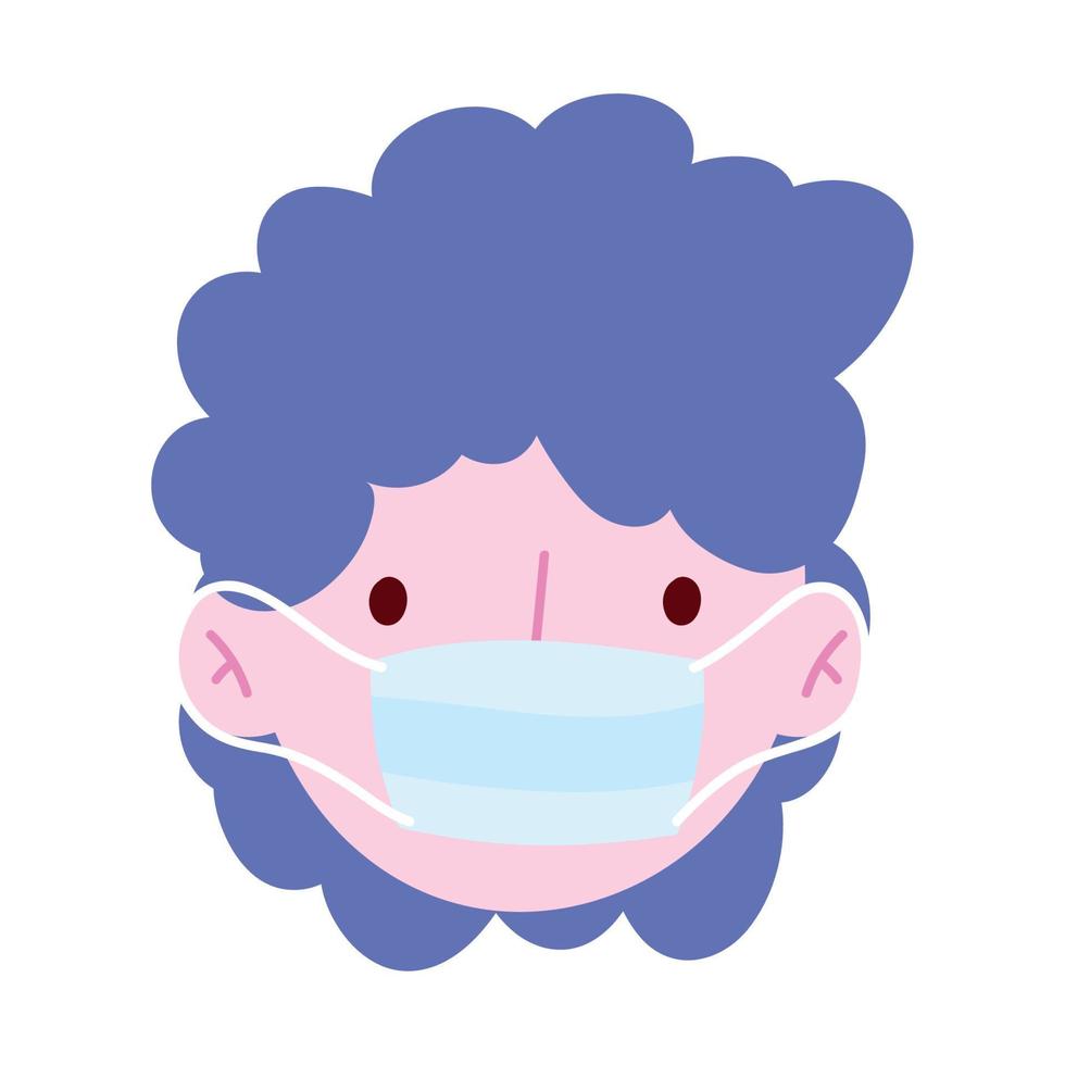 boy with protective mask, prevention covid 19 coronavirus isolated icon design white background vector