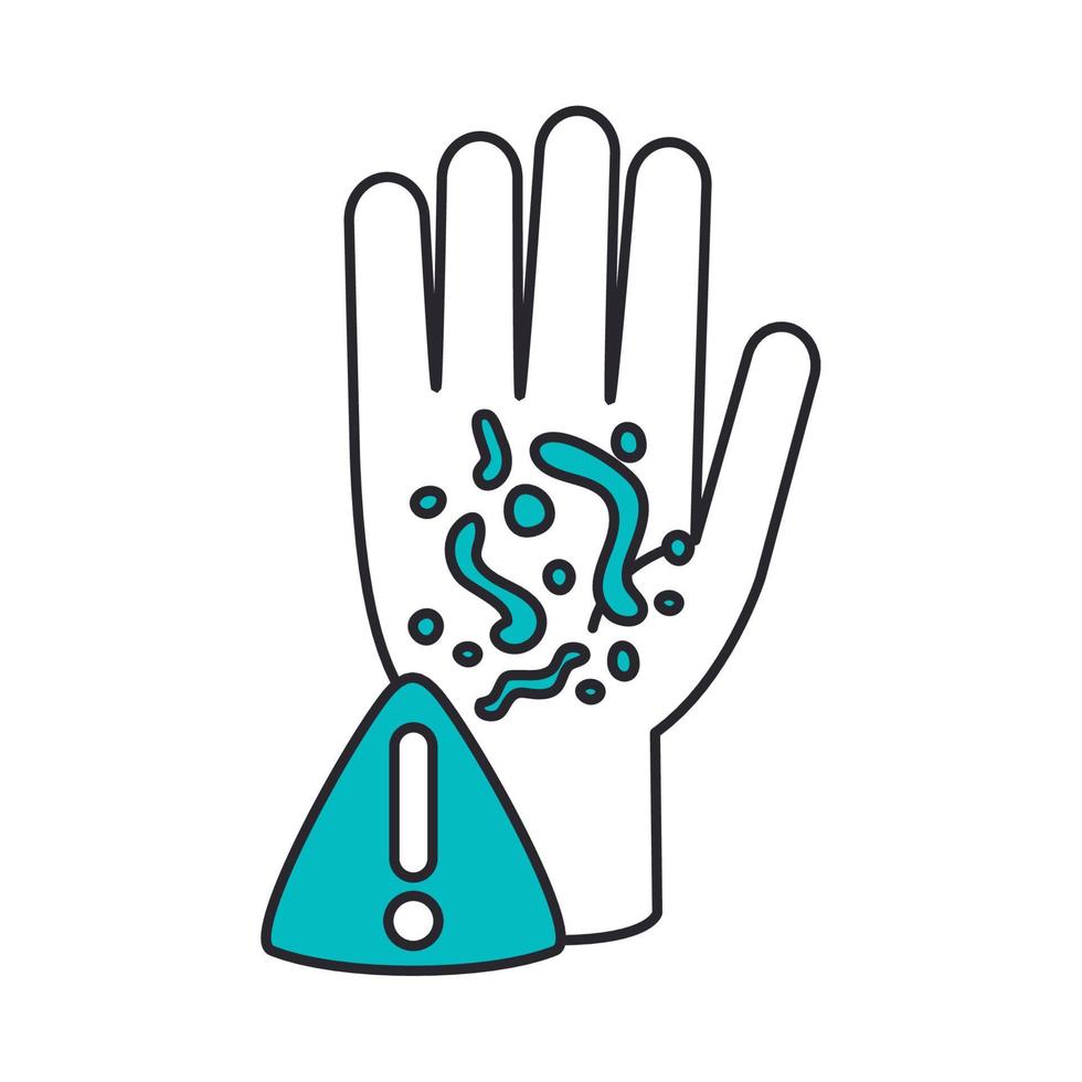 covid 19 coronavirus, infected hand warning, prevention spread outbreak disease pandemic line and fill style icon vector