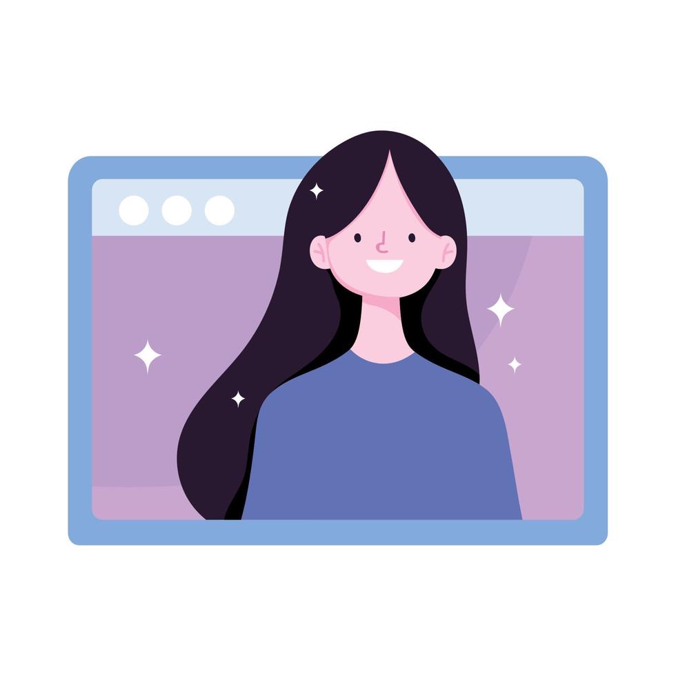 mujer joven video formación en línea icono aislado diseño fondo blanco vector