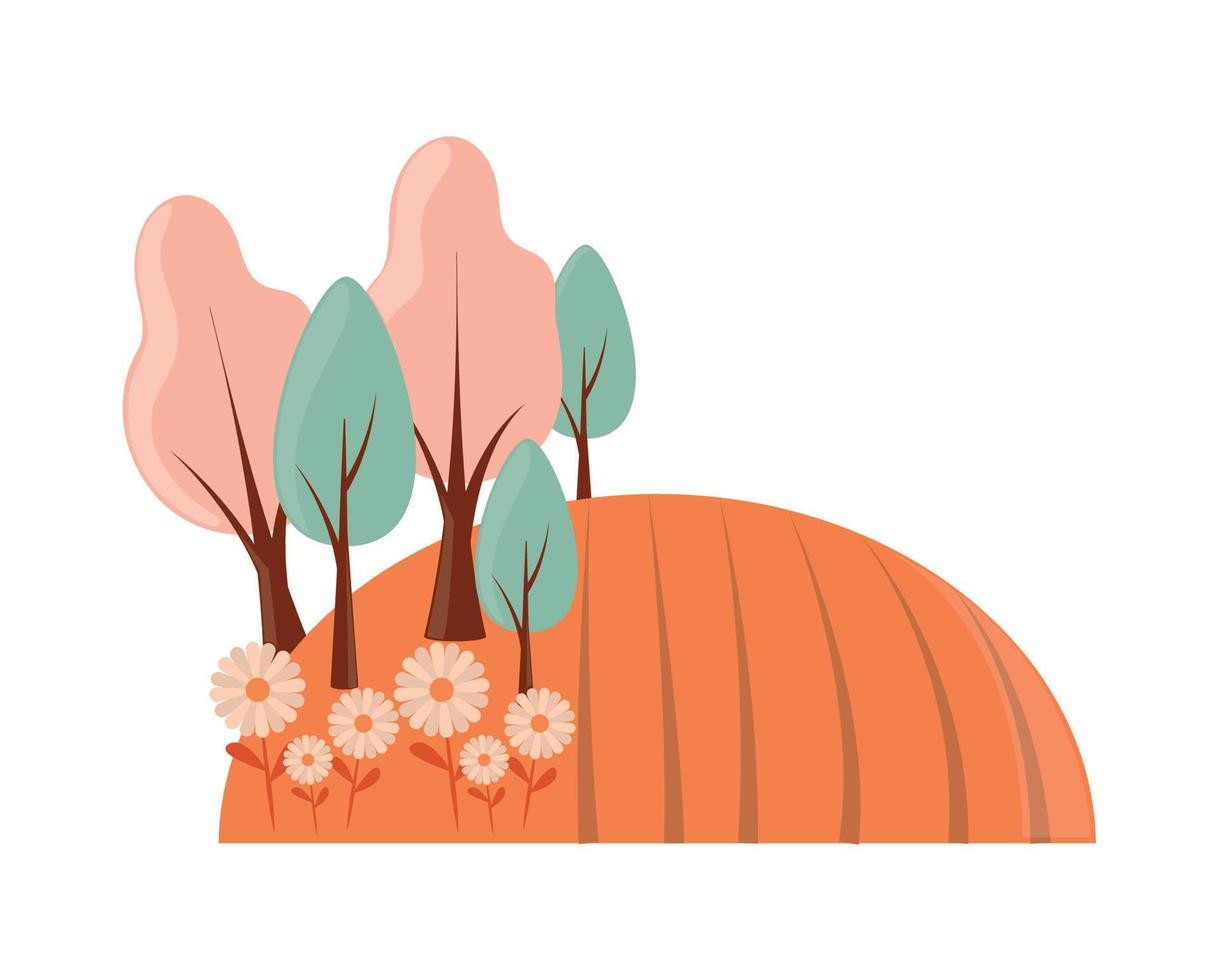 hill trees and flowers vector