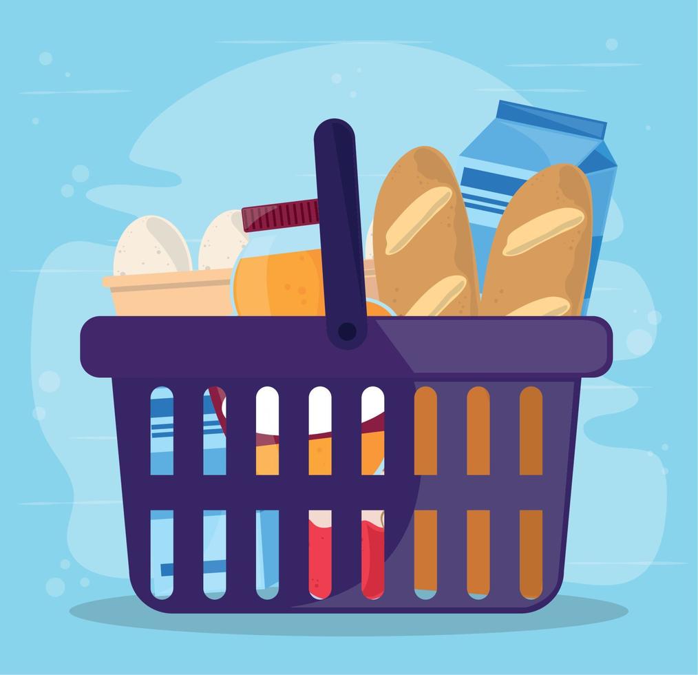 shopping basket and food vector