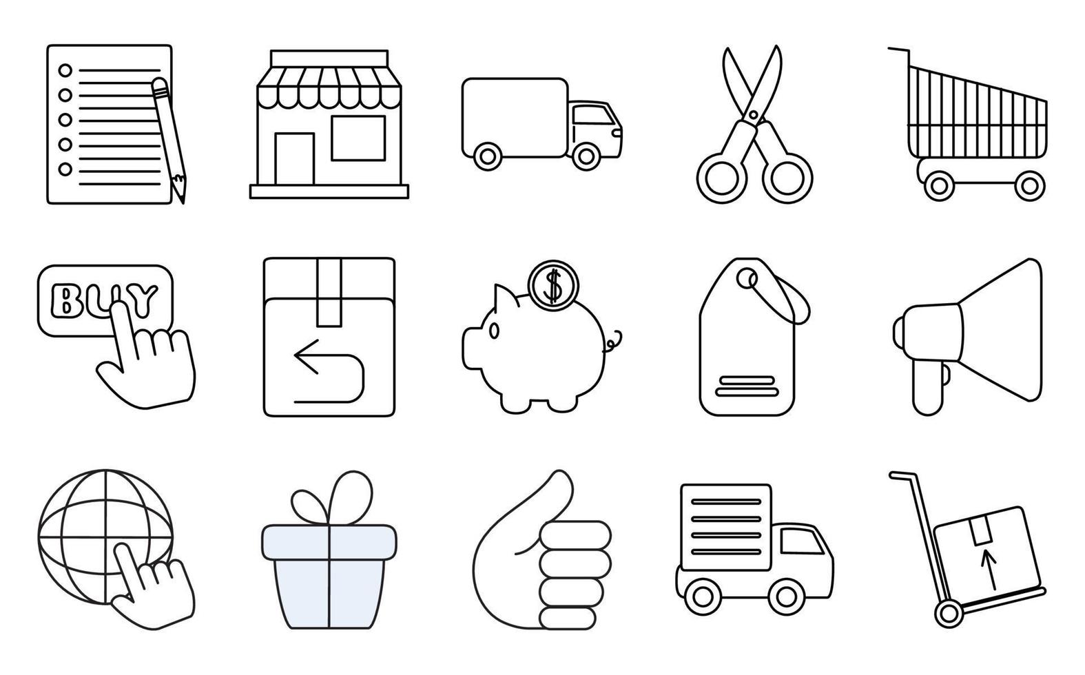 online shopping mobile marketing and e-commerce icons set line style vector