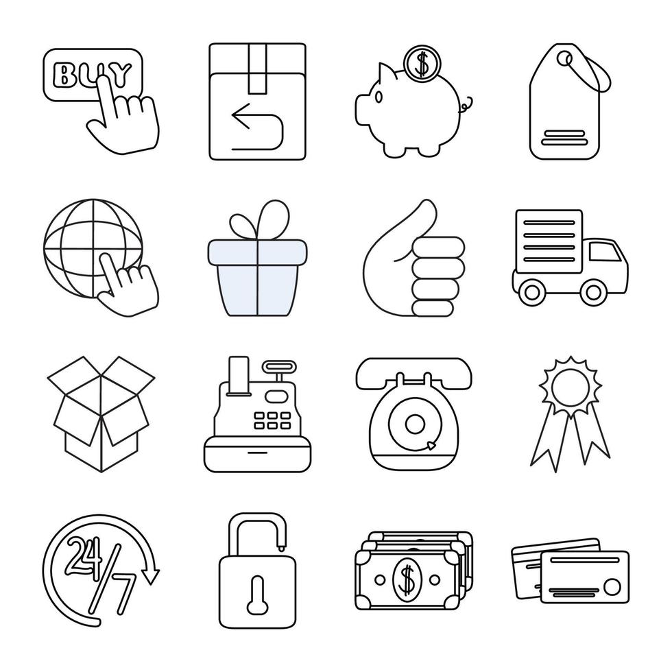 online shopping mobile marketing and e-commerce icons set line style vector