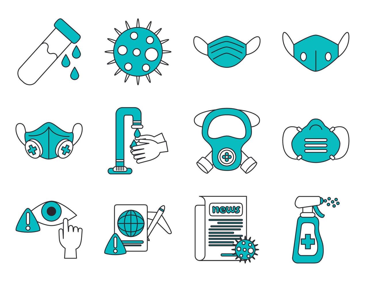 covid 19 coronavirus prevention spread outbreak disease pandemic icons set linear vector