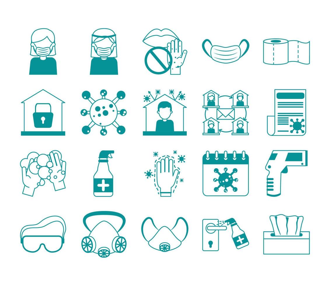 covid 19 coronavirus, prevention outbreak disease pandemic virus icons set line design icon vector