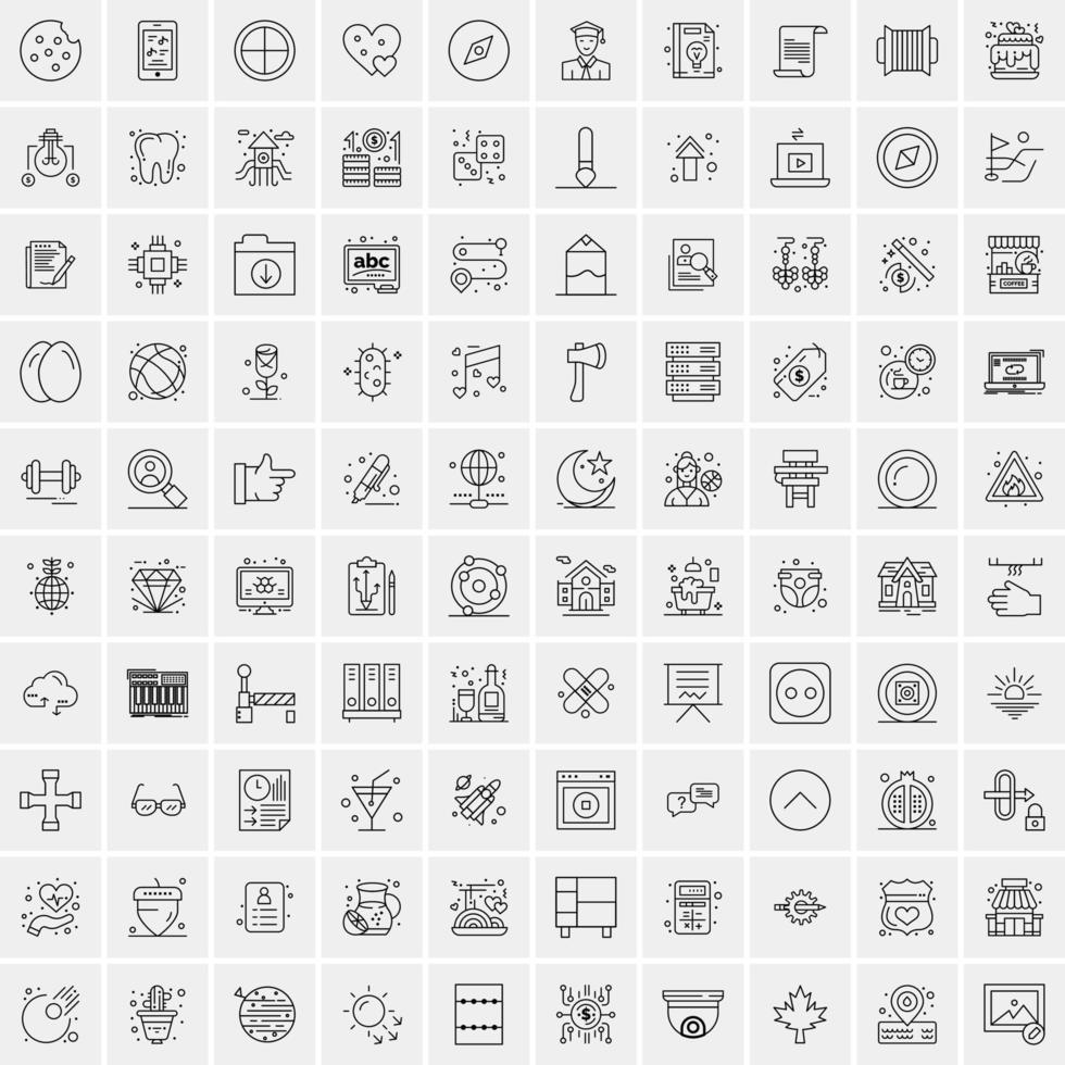 paquete de 100 iconos de líneas universales para móviles y web vector