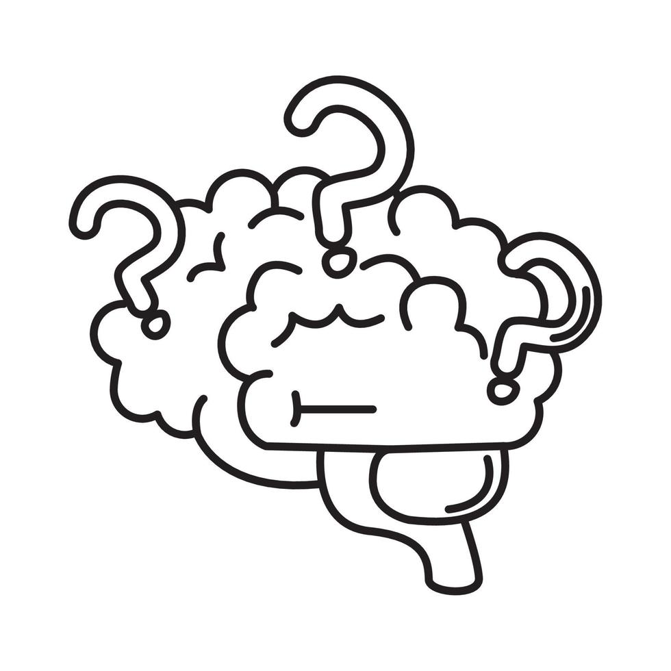 alzheimer disease, brain with question marks, health and medical, decrease in mental human ability line style icon vector