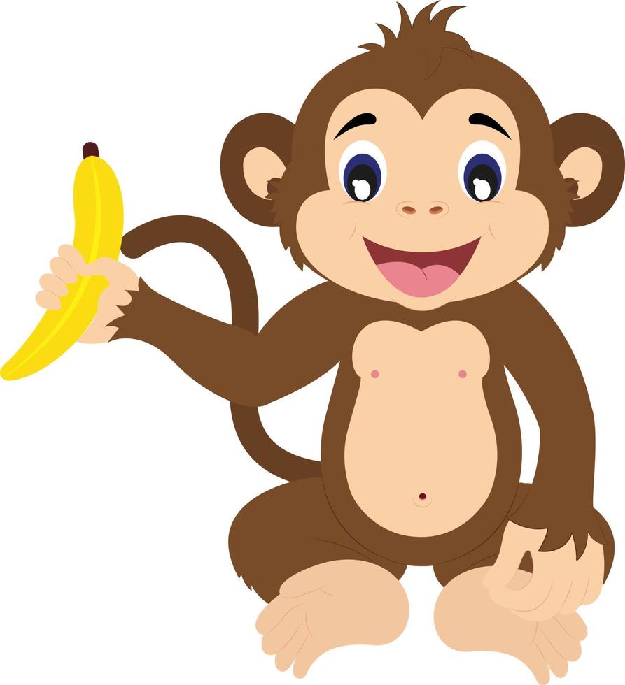 monos sosteniendo un personaje de dibujos animados de plátano vector
