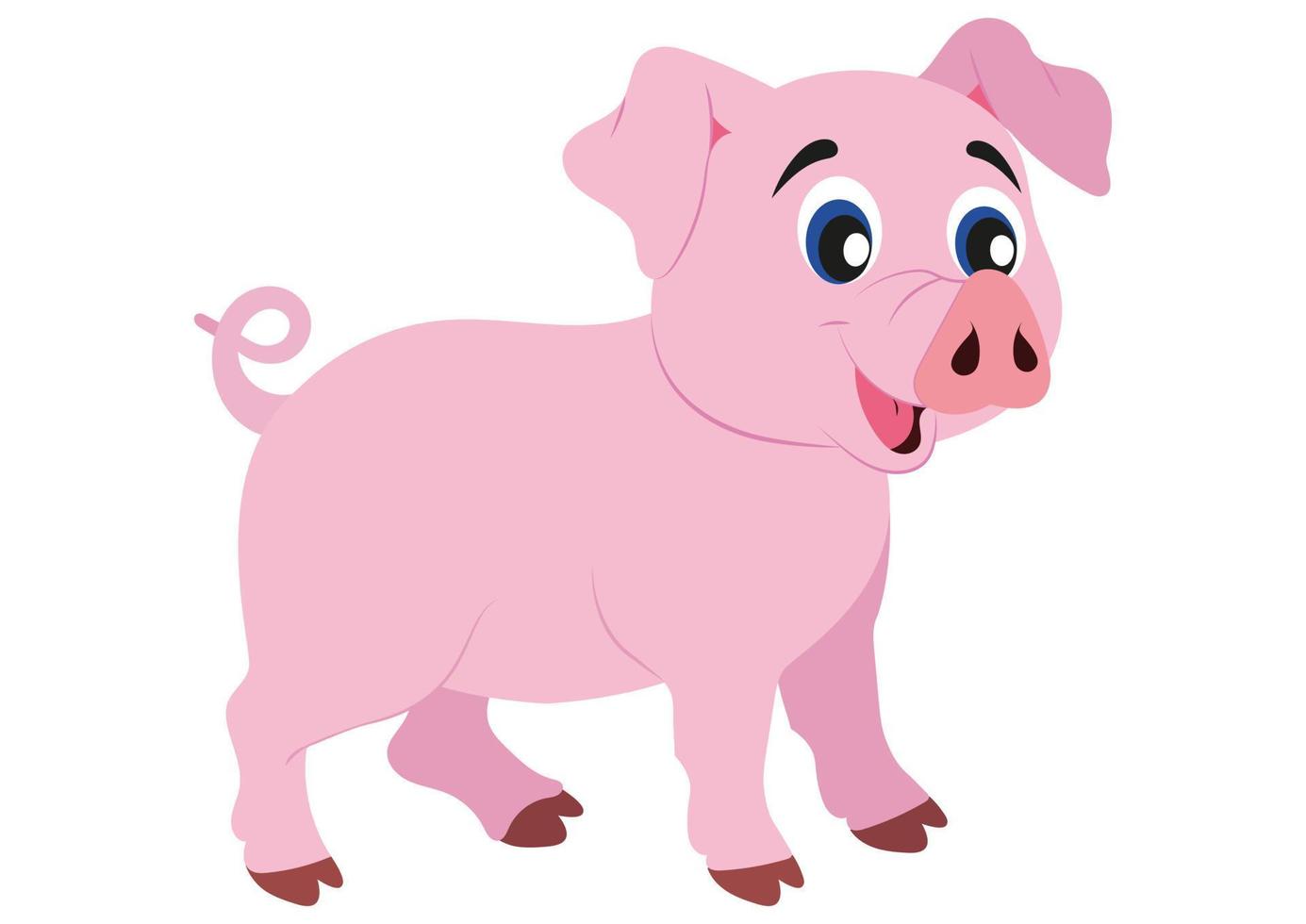 Illustration of Cute Cartoon Pig. Vector Pink Pig