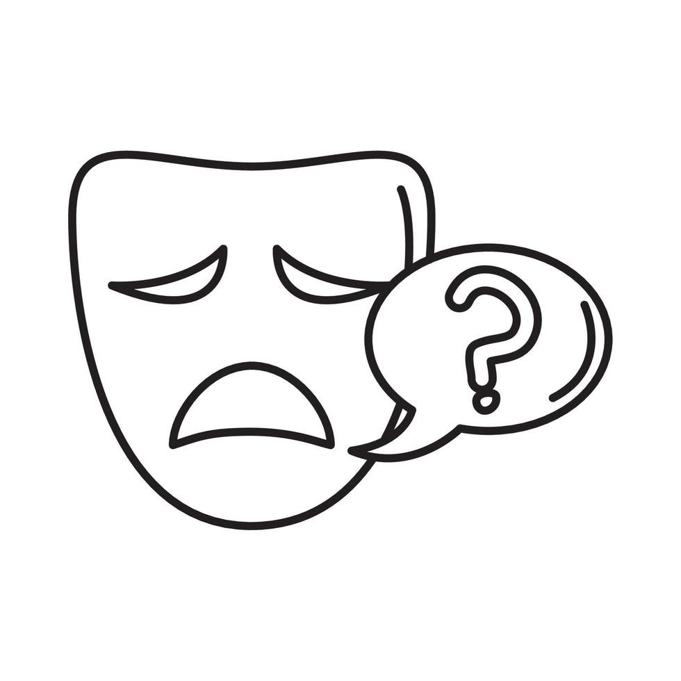 alzheimer disease, sad mask talk question sign, decrease in mental human ability line style icon vector