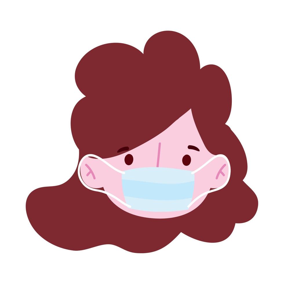 girl face with medical mask, coronavirus covid 19 pandemic isolated icon design white background vector
