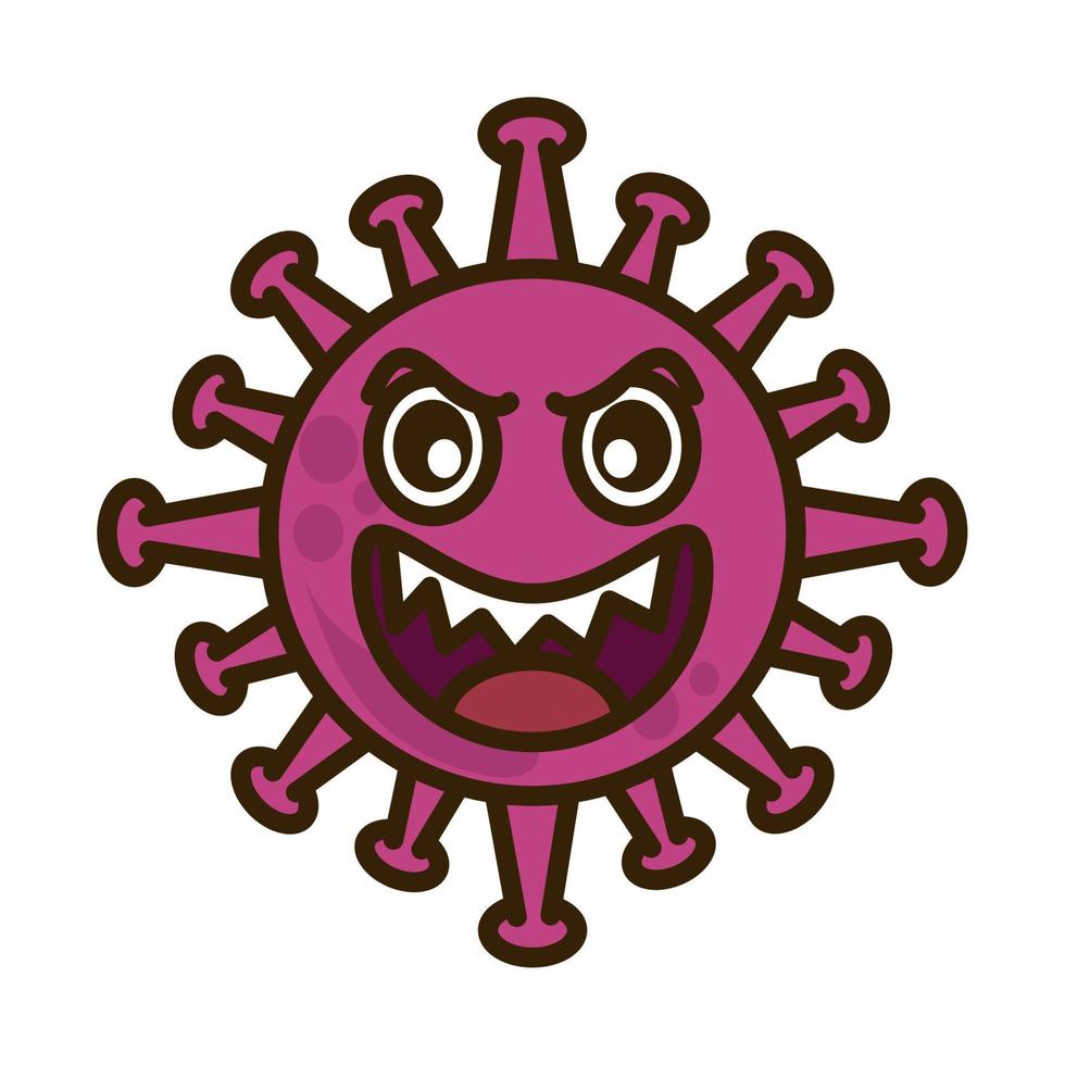 virus emoticon, covid-19 emoji character infection, angry face, flat cartoon style vector